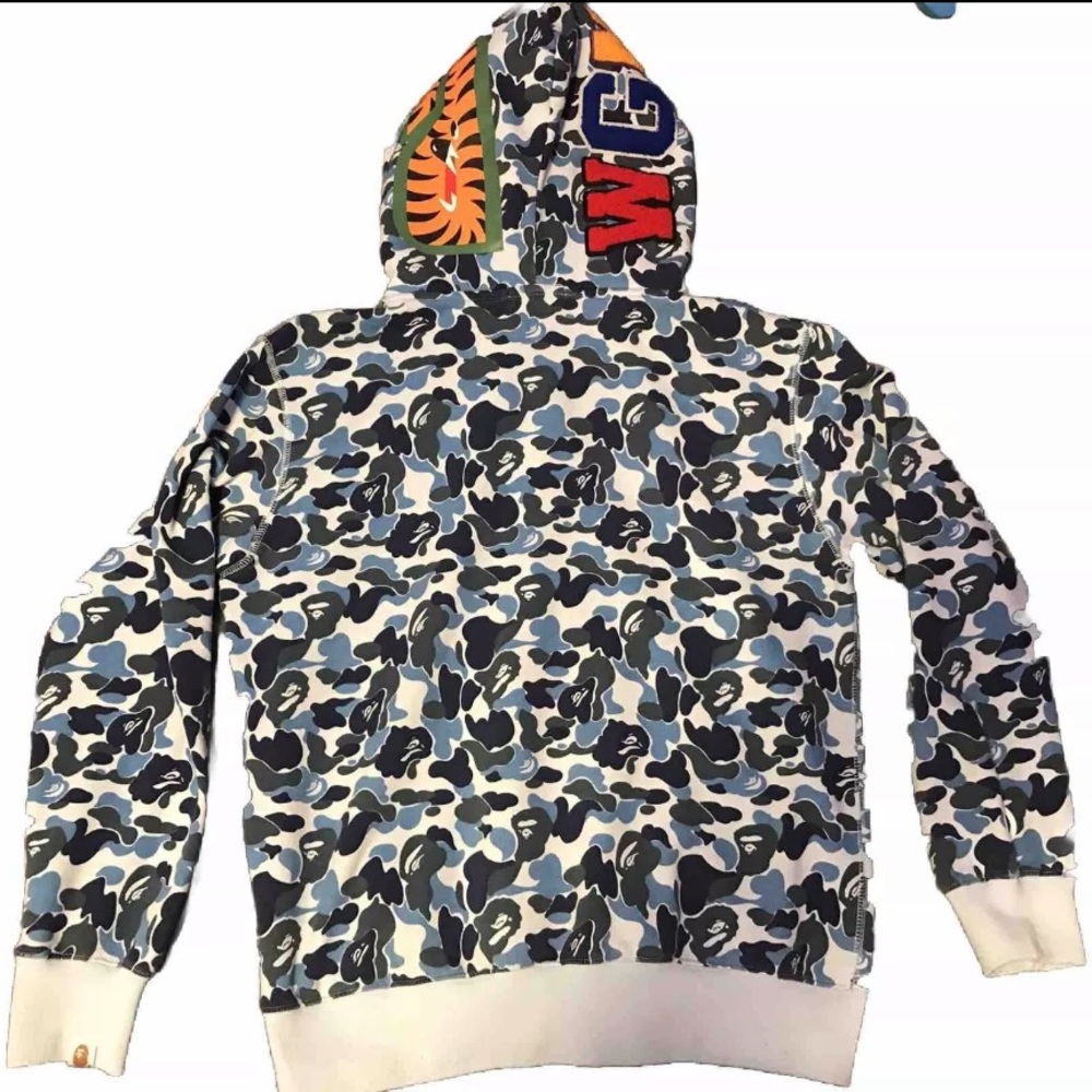 Blue double hooded-Bape zip up hoodie